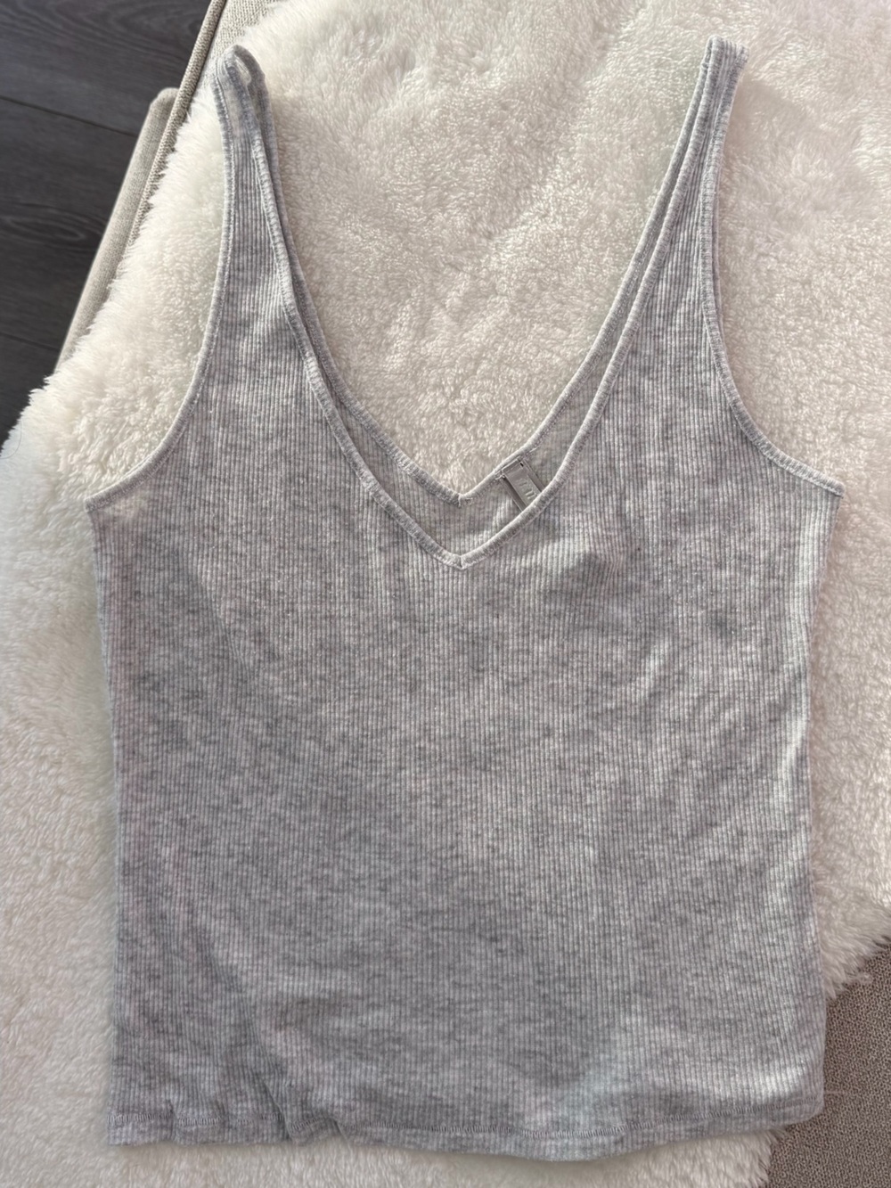 SKIMS Gray Ribbed V-Neck Cotton Tank XS